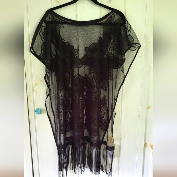 Bon Voyage Black Sheer Net Kimono Style Swimsuit Coverup - Picture 1 of 9